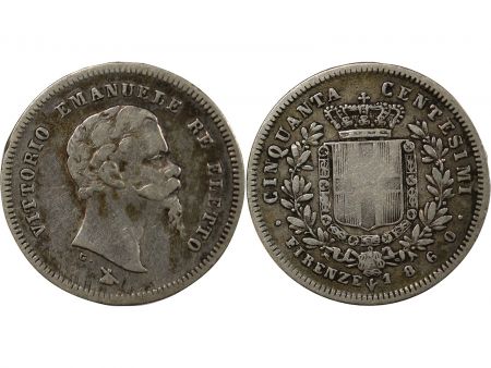 Italie ITALIE, VICTOR EMMANUEL II - 50 CENTESIMI ARGENT 1860 FLORENCE