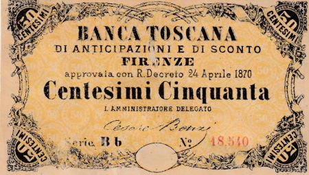 Italie NR.10 50 Centesimi, Vert et noir - Série Bb - 1870
