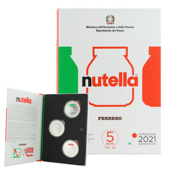 Italie - Italie 2021 : 5€ 'Nutella' verte + blanche + rouge (dans