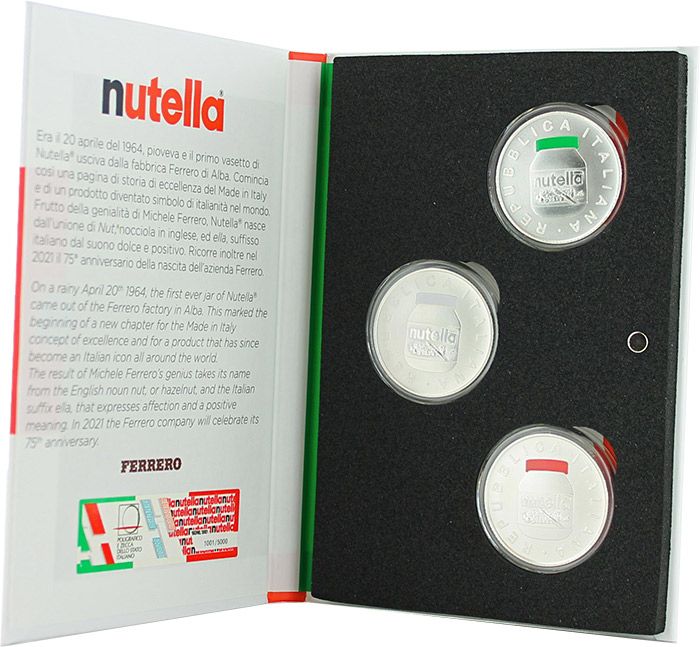 Nutella - Coffret Triptyque Vert blanc rouge - 3 X 5 Euros Argent