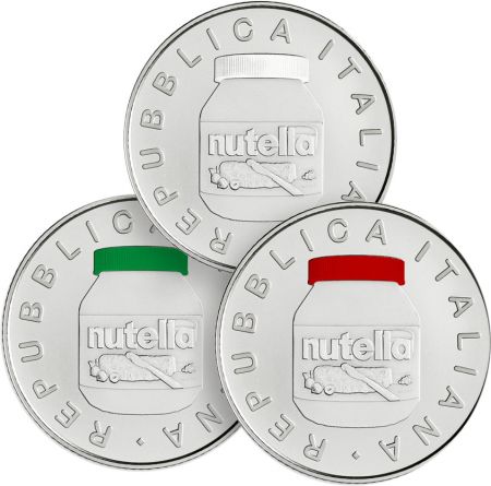 Italie Nutella - lot X 3 blisters ( Vert  blanc  rouge) - 5 Euros Argent Couleur ITALIE 2021 - Excellence italienne