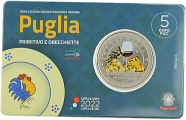 Italie Primitivo et Orecchiette - Les Pouilles - 5 Euros Argent Couleur ITALIE 2022 Coincard - Excellence italienne