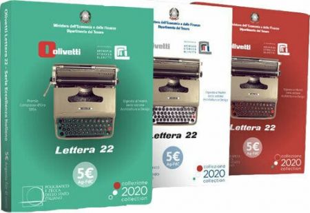 Italie Série des 3 x 5 Euro Olivetti Lettera 22 Colorisées- en folder - Argent