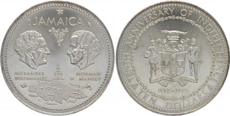 Jamaïque 10 Dollars - 10 ans de l\'Indépendance 1962-1972 - Argent - KM.60