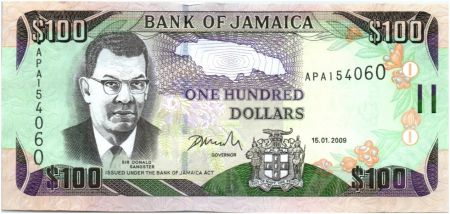 Jamaïque 100 Dollars Sir Donald Sangster - Cascade 2009