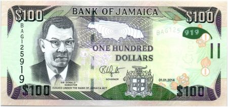 Jamaïque 100 Dollars Sir Donald Sangster - Cascade Hybride 2014