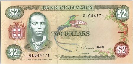 Jamaïque 2 Dollars Paul Bogle - Etudiants - 1992