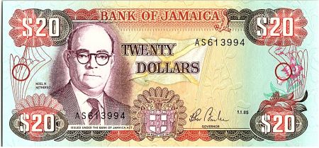 Jamaïque 20 Dollars, Noel Nethersolle - Banque - 1985
