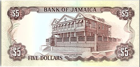 Jamaïque 5 Dollars, Norman Manley - Ancien Parlement -  1989
