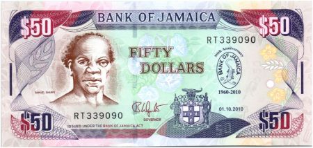 Jamaïque 50 Dollars Samuel Sharpe - 50 ans de la Banque de Jamaique - 2010