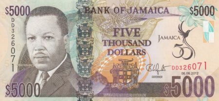 Jamaïque 5000 Dollars Hugh Hearer - 50 e anniversaire de l\'indépendance - 2012
