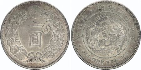 Japon 1 Yen Dragon  - 1896 Meiji 29 contremarque