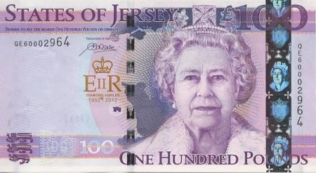 Jersey 100 Pounds, avec folder Elisabeth II - Jubilé de la Reine - 2012