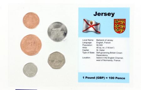 Jersey Blister 5 monnaies JERSEY (1 penny à 20 pence)