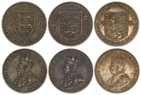 Jersey Série 3 monnaies 1/12 Shilling - Georges V - Blasons 1911 à 1935