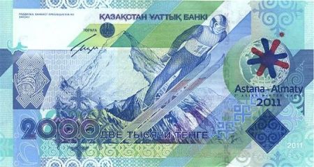 Kazakhstan 2000 Tengé Main, monuments - Skieur Astana 2011