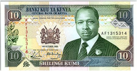Kenya 10 Shillings  - Daniel Toroitich Arap Moi -1989