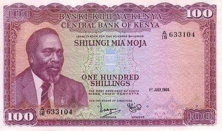 Kenya 100 Shillings 1969 - Mzee Jomo Kenyatta - Champs