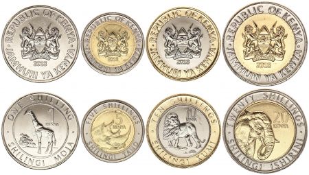 Kenya Série 4 monnaies 2018 - 1, 5, 10 et 20 Shilingi