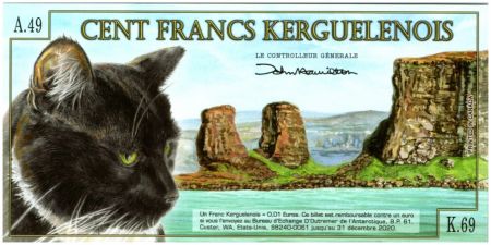 Kerguelen (Archipel des) 100 Francs, Yves-Joseph de Kerguelen-Trémarec - Chat - 2012