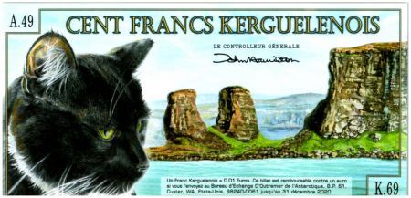 Kerguelen (Archipel des) 100 Francs, Yves-Joseph de Kerguelen-Trémarec - Chat - 2012