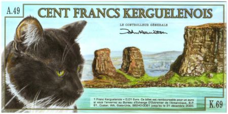Kerguelen (Archipel des) 100 Francs, Yves-Joseph de Kerguelen-Trémarec - Chat 2010