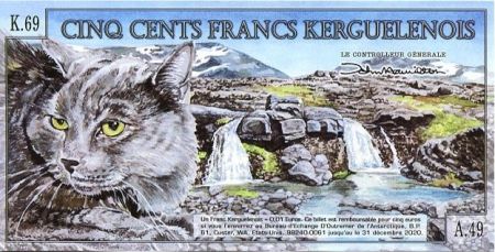 Kerguelen (Archipel des) 500 Francs, J.B. Charcot, voilier - Chat - 2011