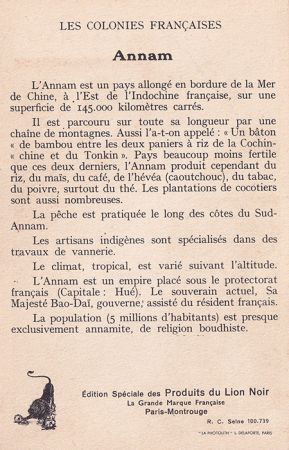 L\'Annam - Carte illustrée des Colonies françaises - Édition Spéciale des Produits du Lion Noir - Cartophilie