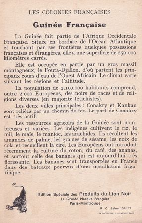 La Guinée - Carte illustrée des Colonies françaises - Édition Spéciale des Produits du Lion Noir - Cartophilie