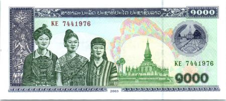 Laos 1000 Kip,  Femmes, Temple - Vaches - 2003 - P.32Ab