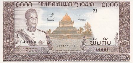 Laos 1000 Kip, Roi Savang Vatthana, temple - Pirogues - 1963 - P.14 b