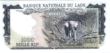 Laos 1000 Kip Roi Savang Vatthana - Éléphant - 1974