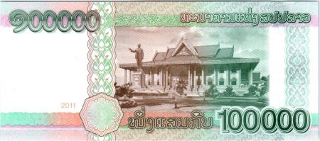 Laos 100000 Kip, Kaysone Phomvihane - Bâtiment et statue - 2011