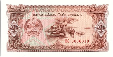 Laos 20 Kip,  Tank, soldats - Usine textile - 1979 - P.28 a