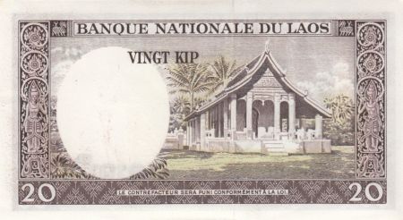 Laos 20 Kip Roi Savang Vatthana - Temple - 1963