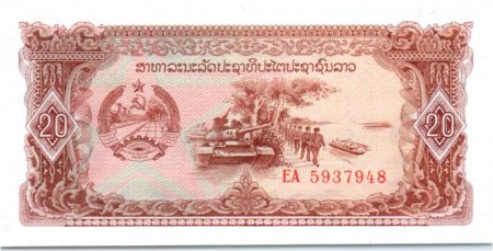Laos 20 Kip Tank, soldats - Usine textile - 1979