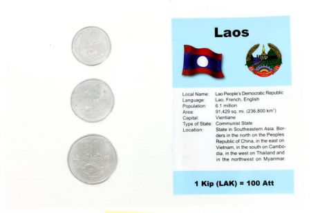 Laos Blister 3 monnaies LAOS (10 à 50 att)