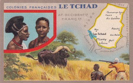Le TCHAD - Carte illustrée des Colonies françaises - Édition Spéciale des Produits du Lion Noir - Cartophilie