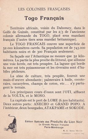 Le Togo - Carte illustrée des Colonies françaises - Édition Spéciale des Produits du Lion Noir - Cartophilie