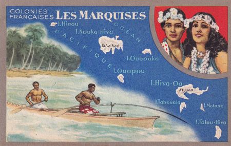 Les Marquises - Carte illustrée des Colonies françaises - Édition Spéciale des Produits du Lion Noir - Cartophilie