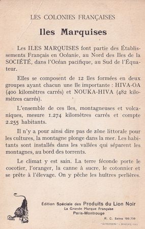 Les Marquises - Carte illustrée des Colonies françaises - Édition Spéciale des Produits du Lion Noir - Cartophilie