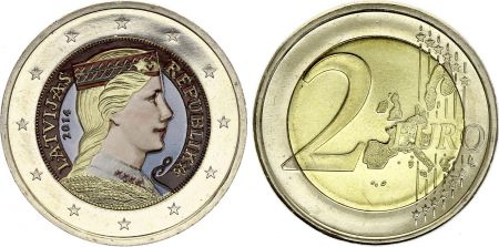 Lettonie 2 Euros - Femme lettone - Colorisée - 2014