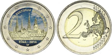 Lettonie 2 Euros - Riga capitalie européenne de la culture - Colorisée - 2014