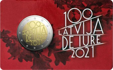 Lettonie 2 Euros Commémo. BU Coincard Lettonie 2021 - 100 ans de la reconnaissance de jure de la République de Lettonie.
