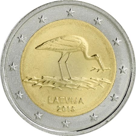 Lettonie 2 Euros Commémo. LETTONIE 2015 - Cigogne noire