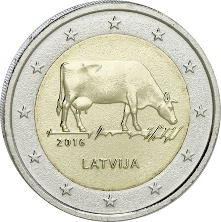 Lettonie 2 Euros Commémo. LETTONIE 2016 - Vache brune