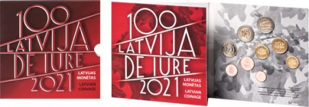 Lettonie Coffret BU Euro LETTONIE 2021 - 100 ans de la reconnaissance de la République de Lettonie (contient 2 € commémo)