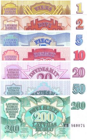 Lettonie Série de 1 à 200 roubles - 1992