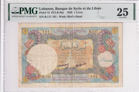 Liban 1 Livre 1945 - Banque de Syrie et du Liban - Spécimen - 1939 - Série B.111