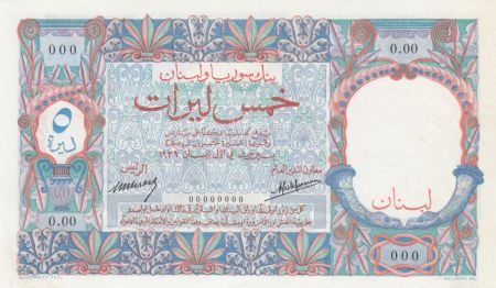 Liban 5 Livres 1939 - Banque de Syrie et du Liban - Spécimen - P.16s